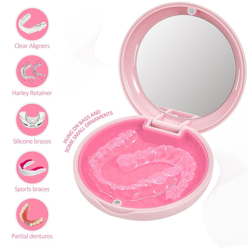 Gaboolo Store Retainer Case Slim Aligner Case with Vent Holes Removable Inner Tray Silicone for Easy Cleaning, Retainer Removal Tool and Brush (Opaque Pink) - Image 3